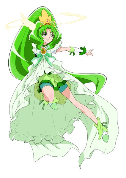 Anime picture 1240x1754 with precure smile precure! toei animation midorikawa nao cure march nukosann single long hair tall image simple background white background green eyes ponytail green hair girl dress