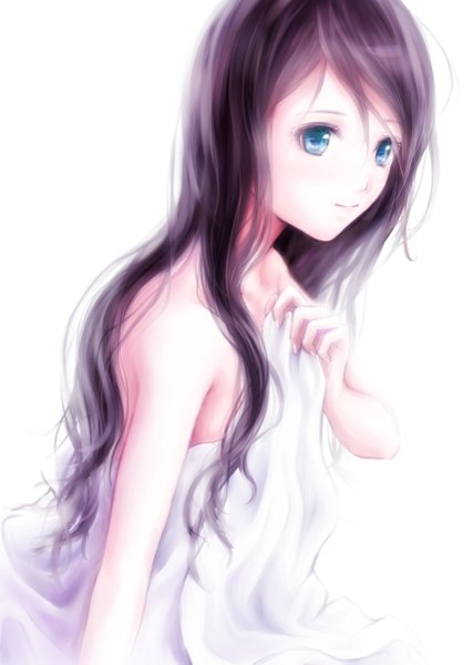 Anime picture 855x1200 with original nuwanko single long hair tall image looking at viewer blue eyes simple background white background purple hair girl