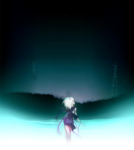 Аниме картинка 1600x1800 с fragile ren (fragile) высокое изображение короткие волосы белые волосы ночь платье цветок (цветы)