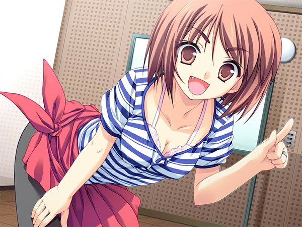 Anime picture 1024x768 with backstage (game) brown hair brown eyes game cg girl