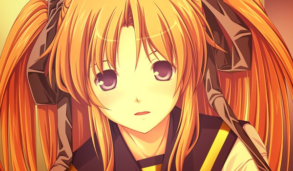 Anime picture 1024x600 with akikaze personal (game) long hair wide image purple eyes game cg orange hair girl ribbon (ribbons) hair ribbon serafuku