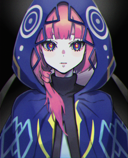 Anime picture 2480x3060 with virtual youtuber kamitsubaki studio virtual kaf kaf (kamitsubaki studio) chung1000 single long hair tall image fringe highres blue eyes pink hair upper body blunt bangs low ponytail girl hood turtleneck