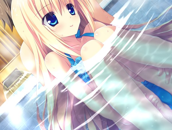 Anime picture 1024x776 with lovely quest long hair blue eyes light erotic blonde hair smile game cg girl swimsuit water