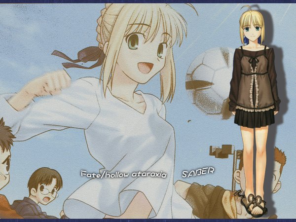 Anime picture 1280x960 with fate (series) fate/stay night studio deen type-moon artoria pendragon (all) saber football