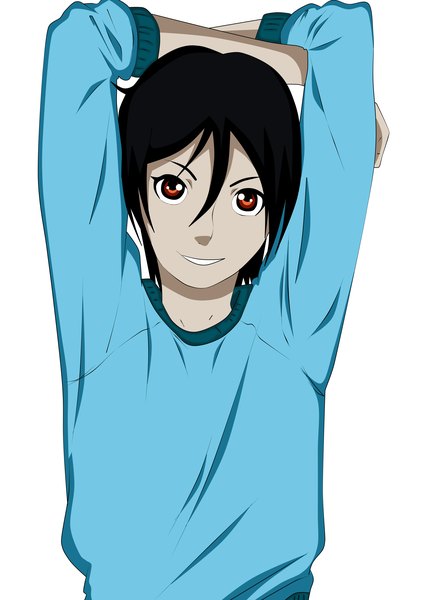 Anime picture 4255x6000 with kuroshitsuji a-1 pictures sebastian michaelis single tall image looking at viewer highres short hair black hair simple background smile red eyes white background absurdres light smile arms behind head boy sweater