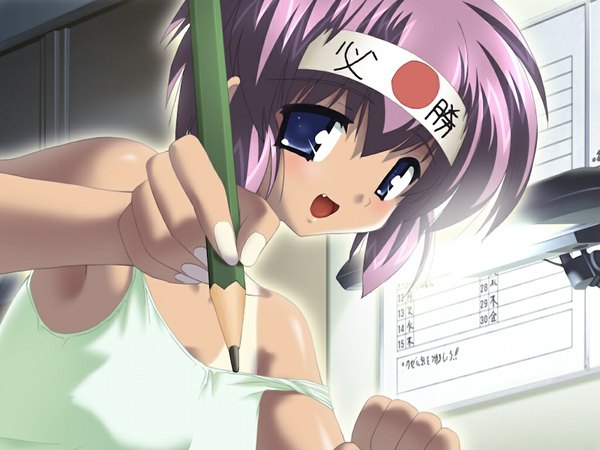 Anime picture 1024x768 with hobo-san no apron short hair blue eyes game cg purple hair girl