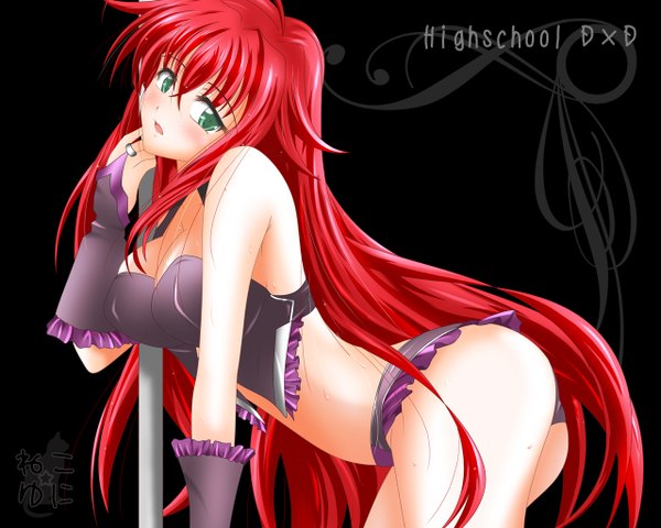 Anime picture 1280x1024 with highschool dxd rias gremory long hair looking at viewer blush open mouth light erotic green eyes cleavage red hair girl gloves