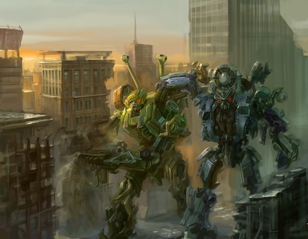 Anime picture 1283x1000 with original f2ball (artist) city destruction science fiction building (buildings) robot mecha