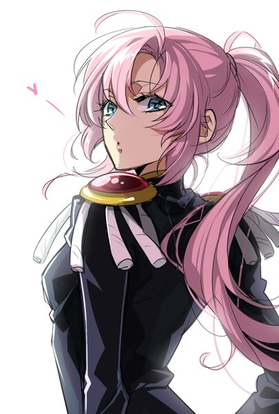 Anime picture 1181x1748 with revolutionary girl utena j.c. staff tenjou utena tayuya1130 single long hair tall image looking at viewer blue eyes simple background white background pink hair ponytail girl uniform military uniform