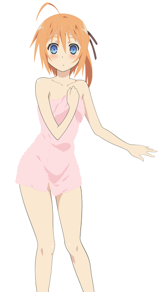 Anime picture 2477x4450 with mayo chiki! feel (studio) konoe subaru madwulf (artist) single long hair tall image blush highres blue eyes light erotic ahoge orange hair transparent background vector naked towel girl towel