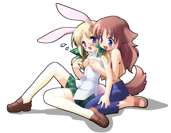 Anime picture 1800x1400 with suigetsu miyashiro karin shinjou izumi highres bunny girl transparent background dog girl girl