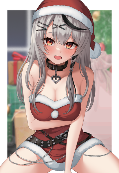 Anime picture 2336x3414 with virtual youtuber hololive sakamata chloe yoppy paint single long hair tall image looking at viewer blush fringe highres breasts open mouth light erotic smile hair between eyes red eyes large breasts bare shoulders cleavage