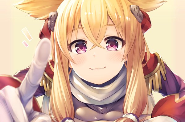 Anime picture 1820x1200 with azur lane warspite (azur lane) akanagi youto single long hair looking at viewer blush fringe highres blonde hair smile hair between eyes purple eyes animal ears girl gloves white gloves scarf epaulettes