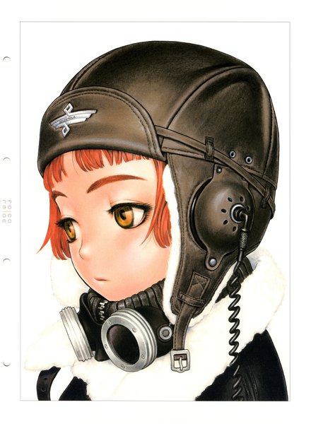 Anime picture 3000x4090 with last exile gonzo form code (artbook) lavie head range murata single tall image fringe highres short hair simple background white background brown eyes looking away blunt bangs scan orange hair fur trim portrait expressionless