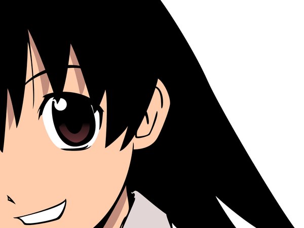 Anime picture 1600x1200 with azumanga daioh j.c. staff takino tomo single long hair fringe black hair smile hair between eyes white background brown eyes close-up face girl