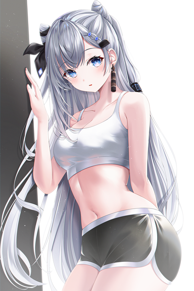 Anime picture 3600x5400 with virtual youtuber hololive hololive indonesia vestia zeta riri yo single long hair tall image looking at viewer blush fringe highres open mouth blue eyes light erotic hair between eyes standing absurdres cleavage silver hair