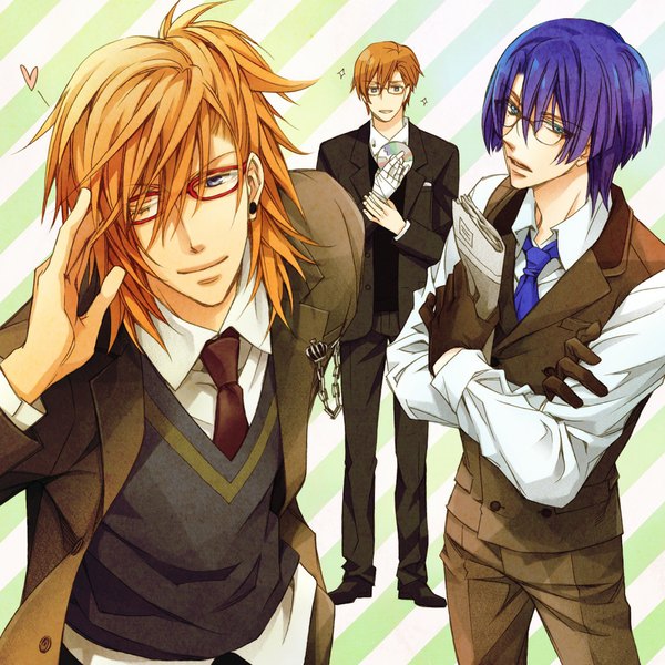 Anime picture 1000x1000 with uta no prince-sama a-1 pictures jinguji ren hijirikawa masato jinguji seiichiro long hair short hair blue eyes blonde hair smile holding blue hair one eye closed light smile wink multiple boys leaning leaning forward crossed arms striped