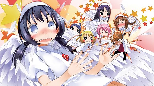 Anime picture 1920x1080 with d-frag! brains base (studio) takao (d-frag!) shibasaki roka funabori mizukami sakura kazama kenji karasuyama chitose oosawa minami (d-frag!) dextera diaboli hikagi tatsuhiko long hair blush fringe highres short hair open mouth blue eyes black hair blonde hair