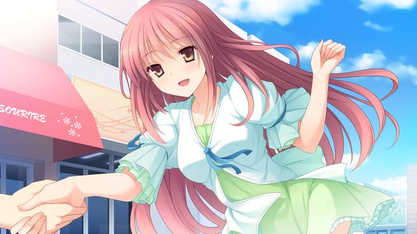 Anime picture 1920x1080 with imouto no katachi sena miyuki long hair highres wide image brown eyes pink hair game cg girl dress