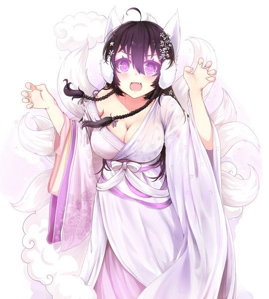 Anime picture 1800x2000 with original miyaura sanshio beifeng han single long hair tall image looking at viewer blush fringe highres breasts open mouth light erotic black hair simple background hair between eyes large breasts standing white background purple eyes