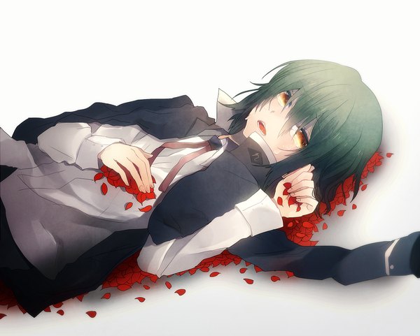 Anime picture 1035x830 with angel beats! key (studio) naoi ayato shinta (artist) white background green hair tears crying petals