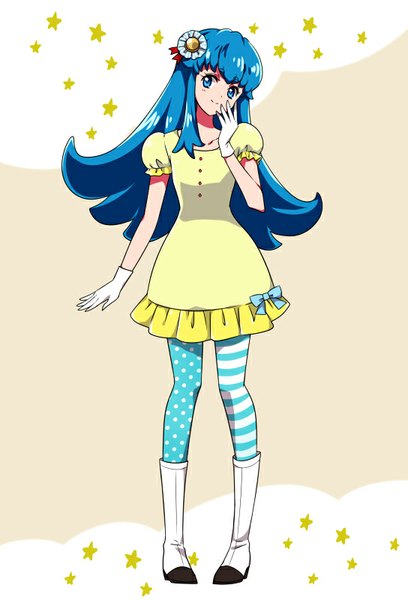 Anime picture 544x800 with precure happinesscharge precure! toei animation shirayuki hime kagami chihiro single long hair tall image fringe blue eyes smile payot blue hair looking away polka dot girl dress gloves hair ornament pantyhose