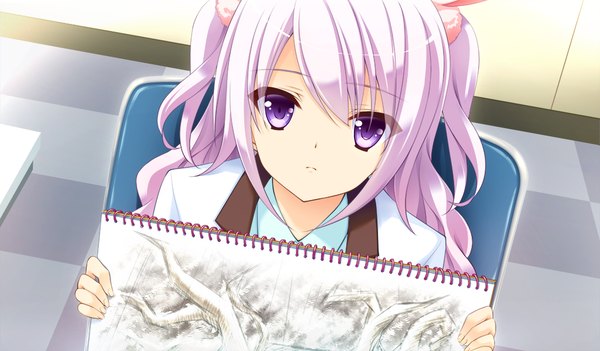 Anime picture 1024x600 with prestar long hair looking at viewer wide image purple eyes game cg white hair girl sketchbook