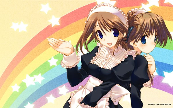 Anime picture 1920x1200 with to heart 2 leaf (studio) komaki manaka komaki ikuno amazuyu tatsuki blush highres wide image multiple girls maid girl 2 girls rainbow
