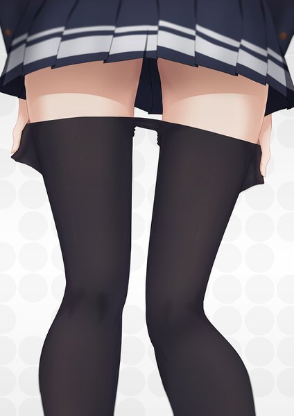 Anime picture 1000x1414 with saenai heroine no sodatekata a-1 pictures kasumigaoka utaha ebugers single tall image light erotic pleated skirt from behind legs close-up undressing head out of frame upskirt kneepits girl skirt miniskirt pantyhose black pantyhose
