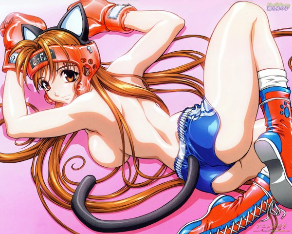 Anime picture 1280x1024 with tenjou tenge natsume aya long hair light erotic animal ears cat girl girl
