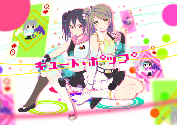 Anime picture 1500x1061 with love live! school idol project sunrise (studio) love live! yazawa nico minami kotori inuzuka bouru long hair blush short hair black hair smile red eyes brown hair sitting twintails multiple girls brown eyes parted lips sleeveless one side up