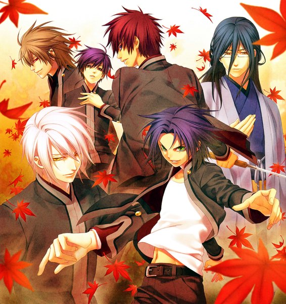 Anime picture 4290x4542 with hiiro no kakera yuuichi komura onizaki takuma mahiro atori inukai shinji kutani ryou suguru oomi long hair tall image highres short hair open mouth blonde hair red eyes brown hair brown eyes green eyes yellow eyes absurdres purple hair