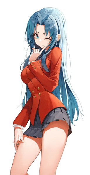 Anime picture 2105x4096 with toradora j.c. staff kawashima ami peulopi single long hair tall image looking at viewer blush fringe highres breasts blue eyes simple background smile standing white background payot blue hair long sleeves