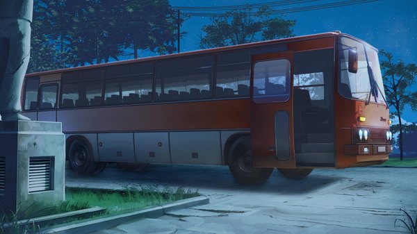 Anime picture 1920x1080 with everlasting summer iichan eroge arsenixc vvcephei highres wide image game cg night wallpaper no people scenic collaboration plant (plants) tree (trees) building (buildings) grass ground vehicle power lines road bus