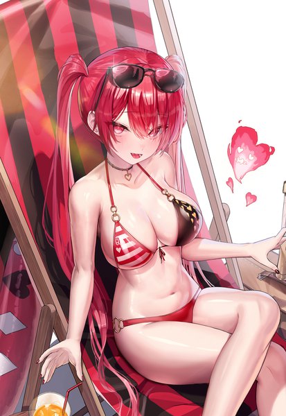 Anime picture 2153x3127 with grimlight queen of hearts (grimlight) yjs0803123 single long hair tall image looking at viewer blush fringe highres breasts open mouth light erotic simple background hair between eyes red eyes large breasts sitting twintails payot