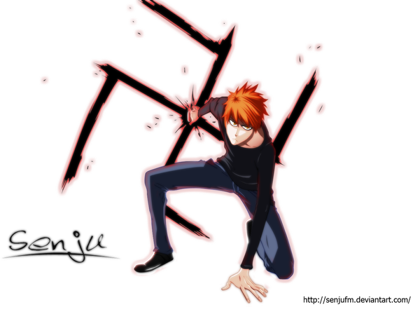 Anime picture 1280x956 with bleach studio pierrot kurosaki ichigo senjufm single looking at viewer short hair orange hair orange eyes coloring magic transparent background boy pants