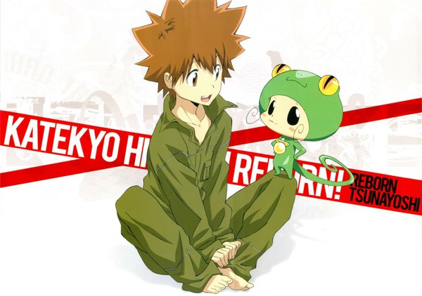 Anime picture 1600x1127 with katekyou hitman reborn sawada tsunayoshi reborn leon (khr) scan boy