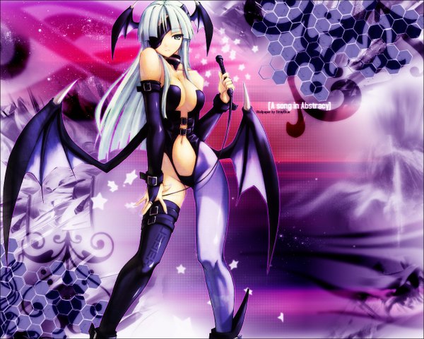 Anime picture 1280x1024 with vampire / darkstalkers (game) light erotic wings eyepatch tagme