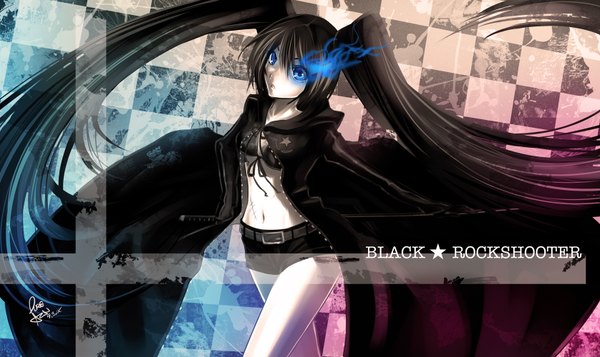 Anime picture 1676x1000 with black rock shooter black rock shooter (character) wide image twintails scar girl