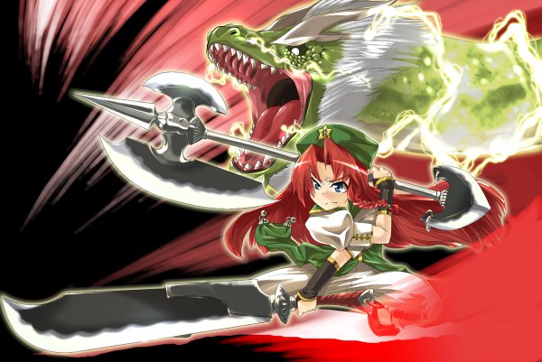 Anime picture 1200x802 with touhou hong meiling girl sword dragon