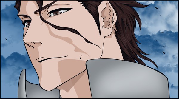 Anime picture 2000x1107 with bleach studio pierrot aizen sousuke single highres short hair brown hair wide image brown eyes looking away sky boy