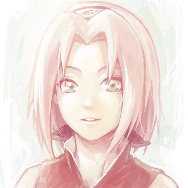 Anime picture 1904x1904 with naruto studio pierrot naruto (series) haruno sakura shiori lee jeng single looking at viewer highres short hair simple background white background bare shoulders green eyes silver hair upper body light smile sleeveless portrait polychromatic girl