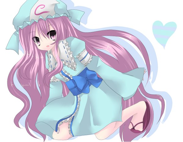 Anime picture 1323x1028 with touhou saigyouji yuyuko tagme (artist) purple hair pink eyes loli girl bow hat