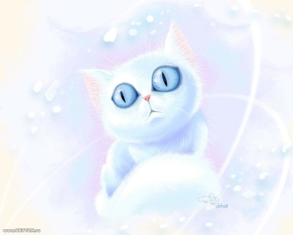 Anime picture 1280x1024 with original kyra s blue eyes white background signed watermark dated no people animal cat