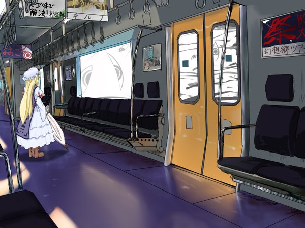 Anime picture 1600x1200 with touhou yakumo yukari single highres eyes train interior girl train kaibu222