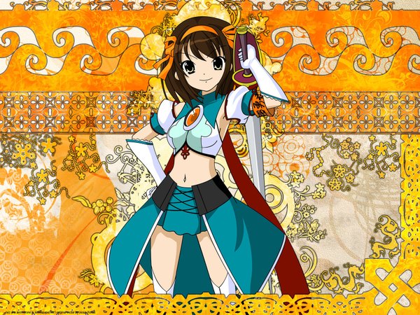 Anime picture 1600x1200 with suzumiya haruhi no yuutsu suzumiya haruhi no tomadoi kyoto animation suzumiya haruhi wallpaper knight girl sword