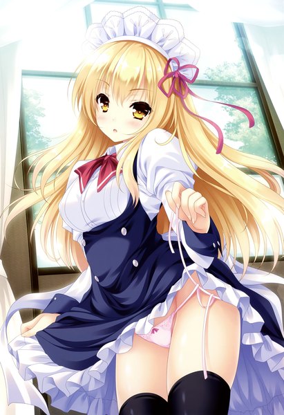 Anime picture 2265x3300 with original moekibara fumitake single long hair tall image looking at viewer blush fringe highres open mouth light erotic blonde hair hair between eyes standing holding yellow eyes payot indoors fingernails scan