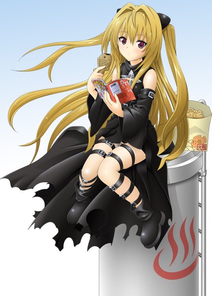 Anime picture 2150x3000 with toloveru toloveru darkness xebec konjiki no yami toshi5765 single long hair tall image highres blonde hair red eyes bare shoulders girl detached sleeves boots wagashi taiyaki