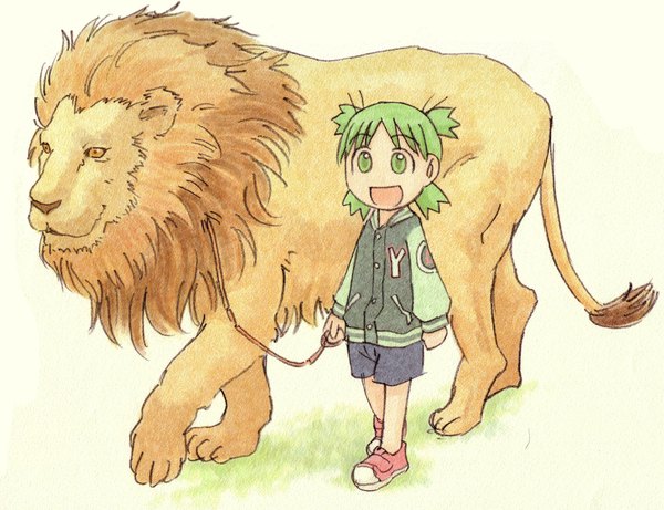 Anime picture 2080x1600 with yotsubato koiwai yotsuba azuma kiyohiko highres girl lion