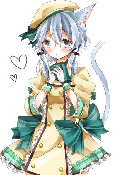 Anime picture 814x1233 with sword art online a-1 pictures asada shino chima (fusigiko) single tall image blush short hair blue eyes simple background hair between eyes white background animal ears payot blue hair tail animal tail cat ears cat girl cat tail